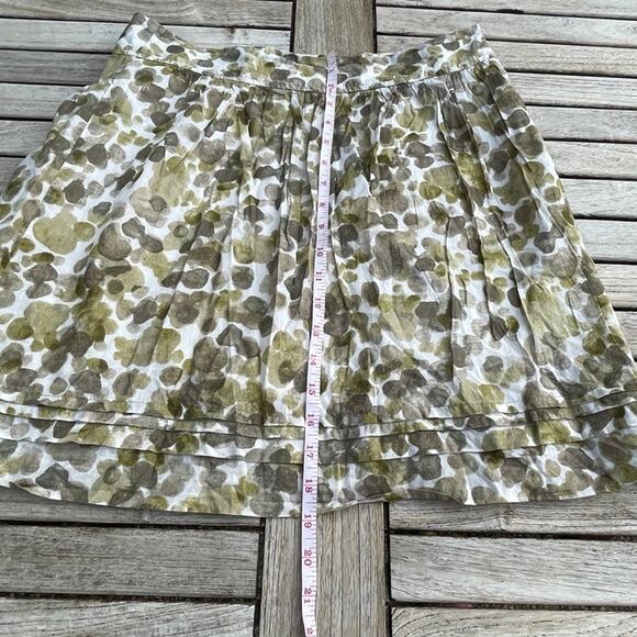 Anne Taylor Loft Womens Size 4 Mini Skirt Dotted Green Tan White Ruffled Lined - Picture 8 of 15